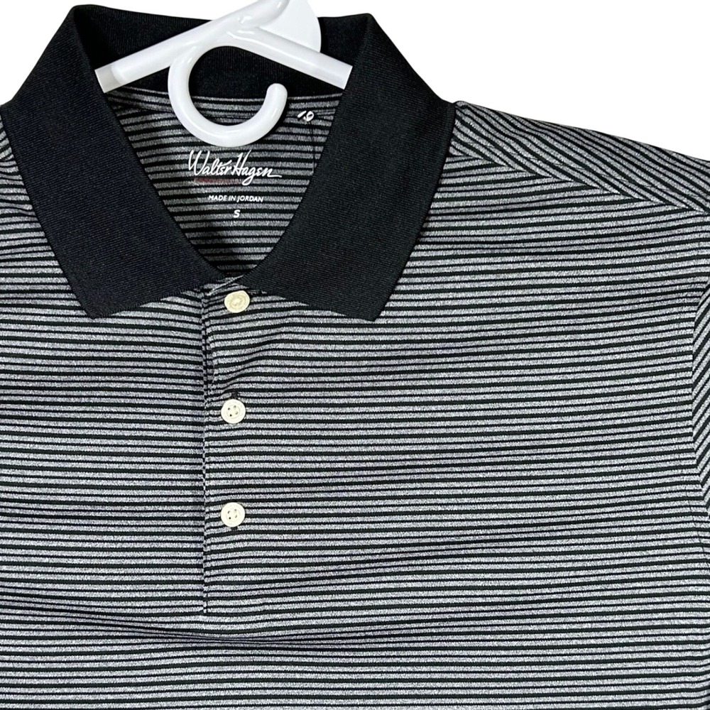 Walter Hagen Essentials Men's Small Stripe Polo Shirt Black Golf Moisture Wick